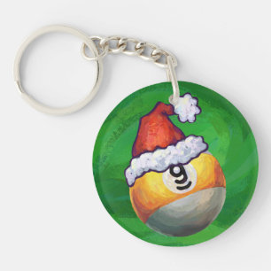 Nine Ball in Santa Hat on Green Keychain