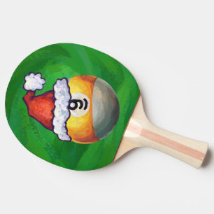 Nine Ball in Santa Hat on Green Ping Pong Paddle