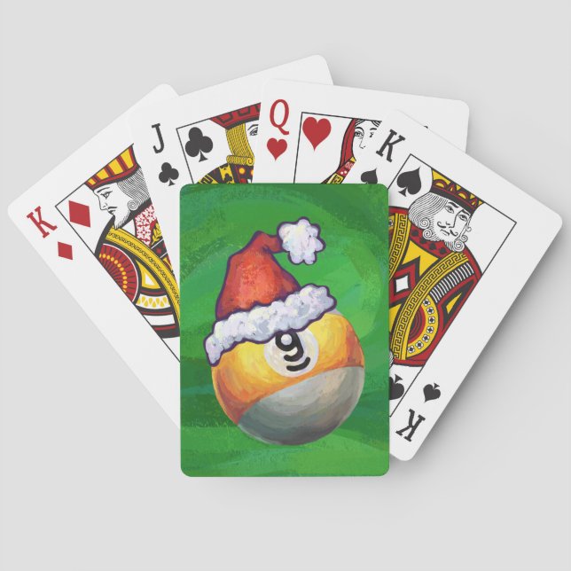 Nine Ball in Santa Hat on Green Playing Cards (Back)