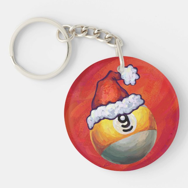 Nine Ball in Santa Hat on Red Keychain (Front)