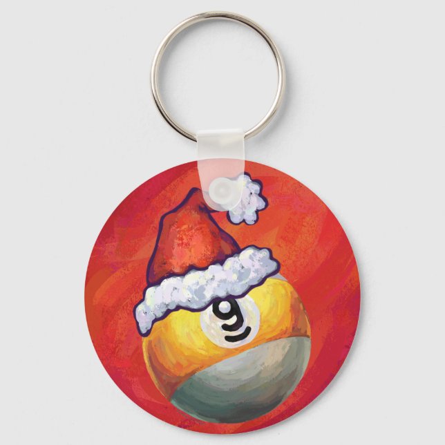 Nine Ball in Santa Hat on Red Keychain (Front)