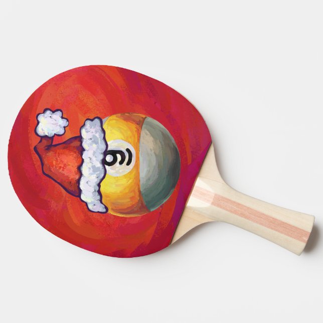 Nine Ball in Santa Hat on Red Ping Pong Paddle (Side)