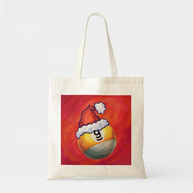 Nine Ball in Santa Hat on Red Tote Bag (Front)
