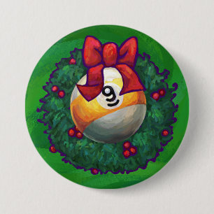 Nine Ball in Wreath on Green 3 Inch Round Button
