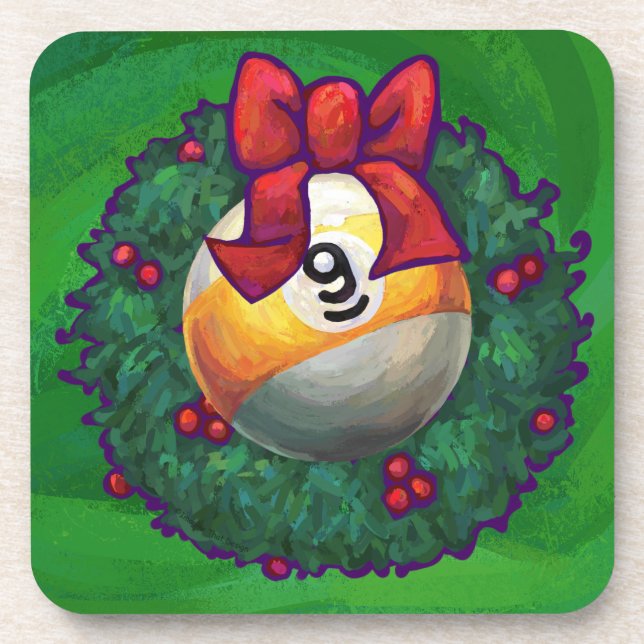 Nine Ball in Wreath on Green Coaster (Front)