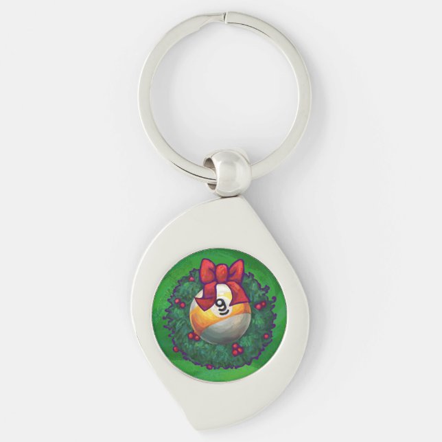 Nine Ball in Wreath on Green Keychain (Front)
