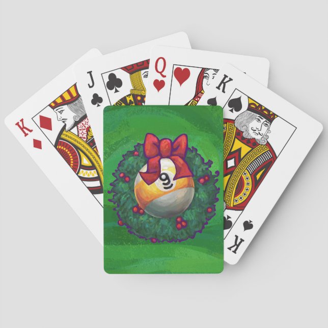 Nine Ball in Wreath on Green Playing Cards (Back)