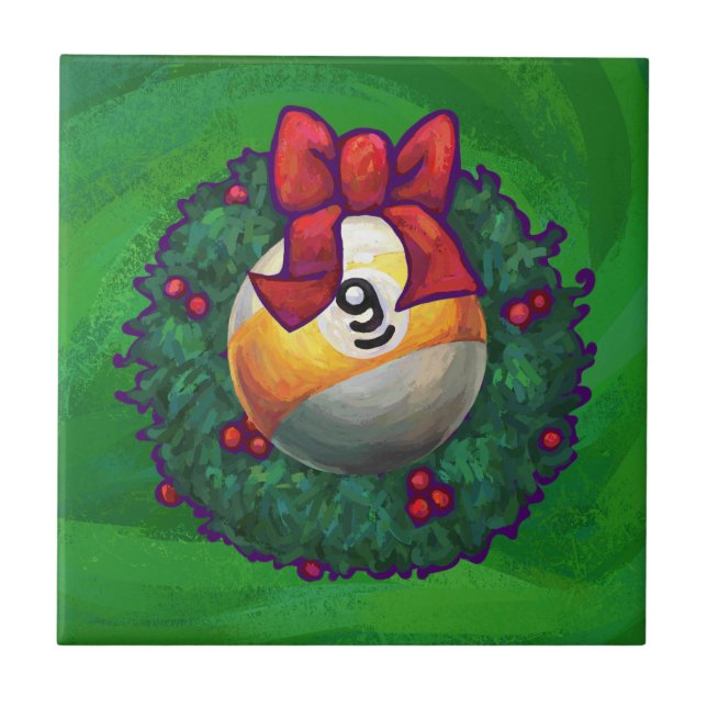 Nine Ball in Wreath on Green Tile (Front)