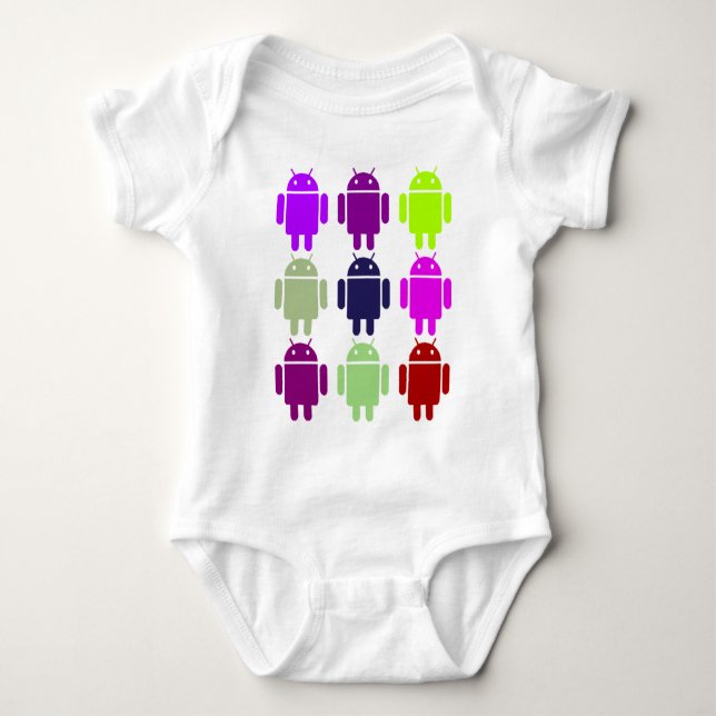 Nine Bug Droids (Android Multiple Purple Colours) Baby Bodysuit (Front)