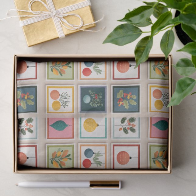Nine Christmas Ornaments in Bold Frames Tissue Paper (Gift)