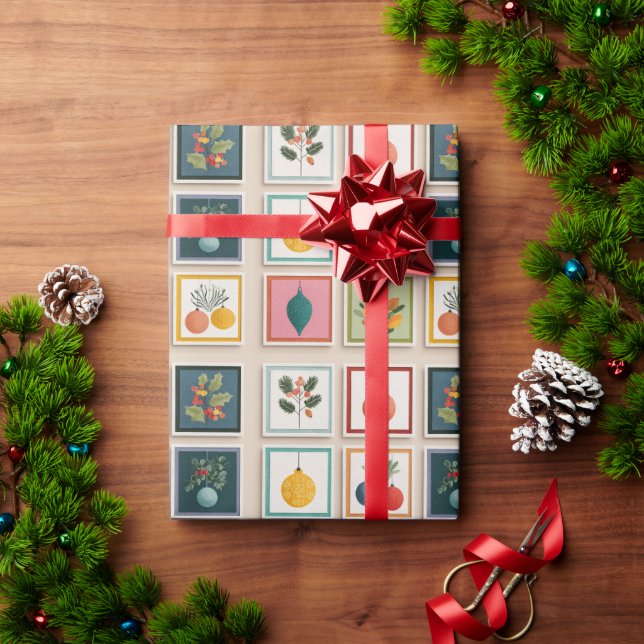 Nine Christmas Ornaments in Bold Frames Wrapping Paper (Holiday Gift)