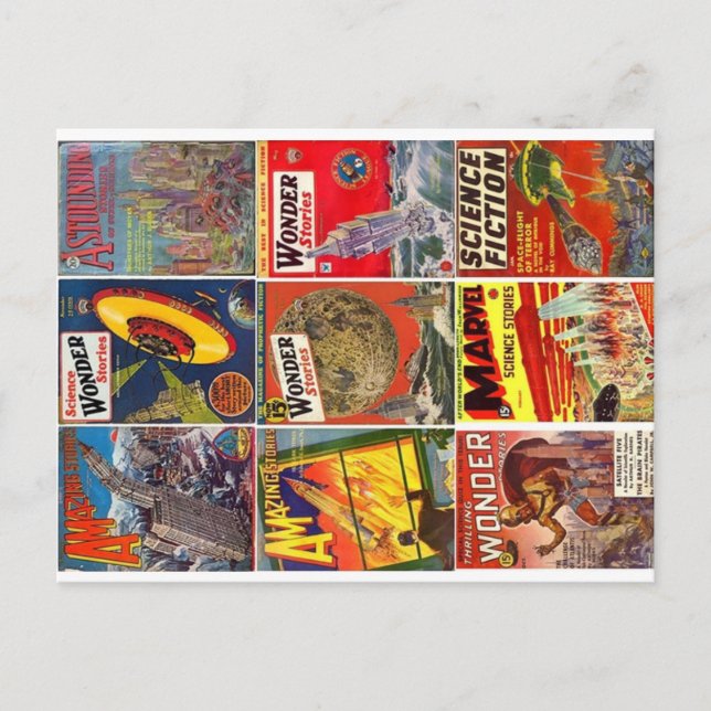 Nine classic Pulp Science Fiction covers Postcard (Front)