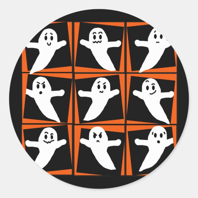Nine Cute Ghosts Classic Round Sticker (Front)