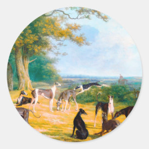 Nine Greyhounds in a Landscape by Jacques-Laurent  Classic Round Sticker