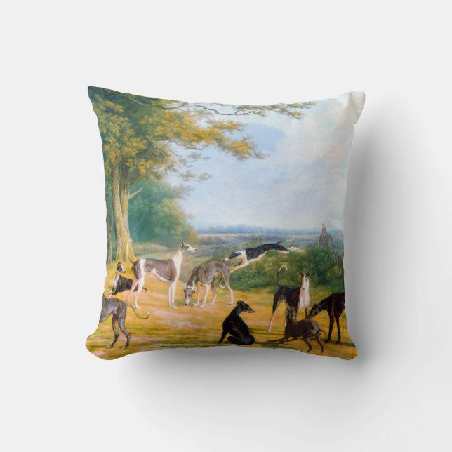 Nine Greyhounds in a Landscape by Jacques-Laurent  Throw Pillow (Front)