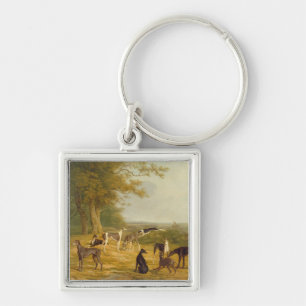 Nine Greyhounds in a Landscape (oil on canvas) Keychain
