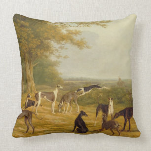 Nine Greyhounds in a Landscape (oil on canvas) Throw Pillow