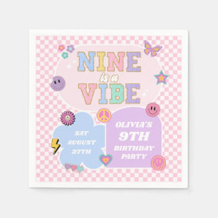 Nine Is A Vibe Preppy Patch 9th Birthday Party Napkin