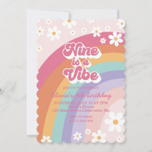 Nine is a Vibe Rainbow 9th Birthday Invitation