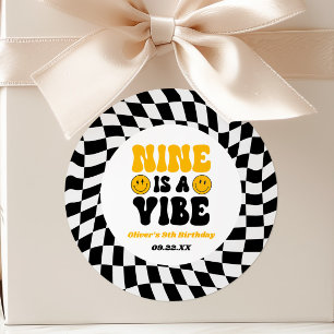 Nine Is A Vibe Retro Ninth 9th Birthday Party Classic Round Sticker