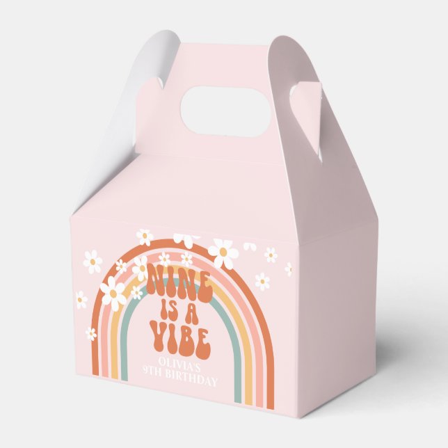 Nine is a Vibe Retro rainbow 9th birthday Favor Box (Front Side)