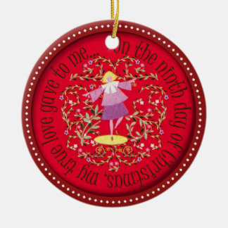 Nine ladies dancing ceramic ornament