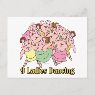 nine ladies dancing ninth 9th day of christmas holiday postcard