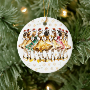 Nine Ladies Dancing   Twelve Days of Christmas Ceramic Ornament