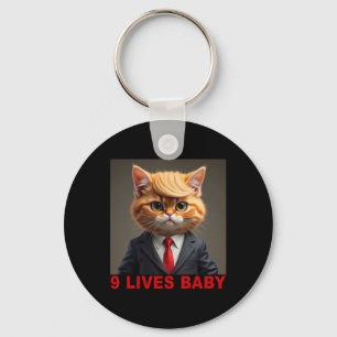 Nine Lives Byby Cat Funny Trump Supporter Vote Tru Keychain