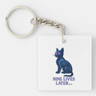 Nine Lives Later – Funny Cat T-Shirt Keychain