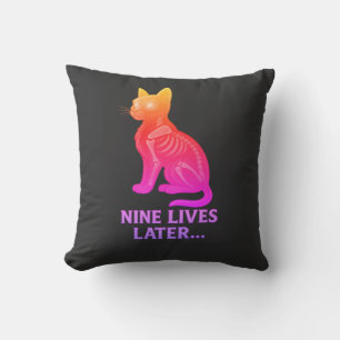 Nine Lives Later – Funny Cat T-Shirt Throw Pillow