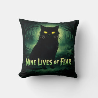 Nine Lives of Fear – Black Cat Throw Pillow