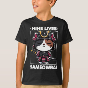 Nine Lives Sameowrai Cat Pun T-Shirt