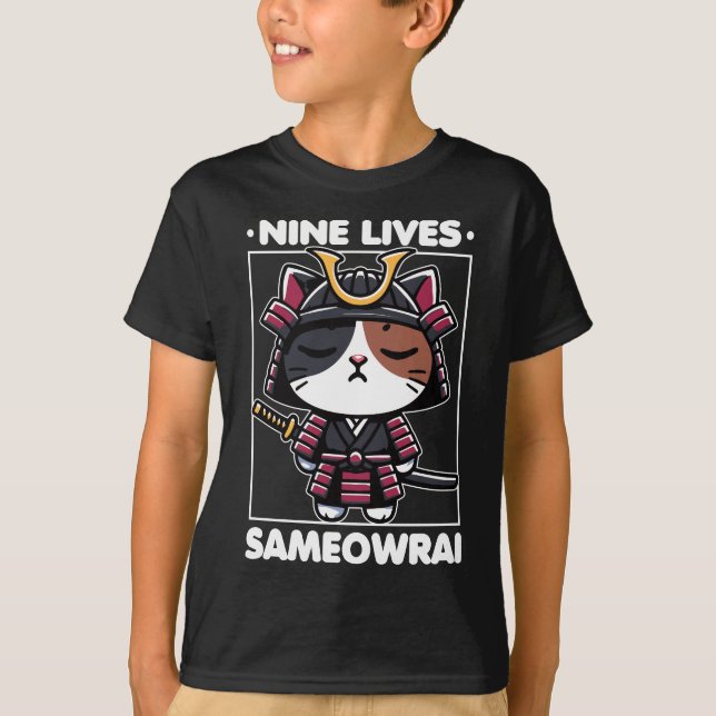 Nine Lives Sameowrai Cat Pun T-Shirt (Front)