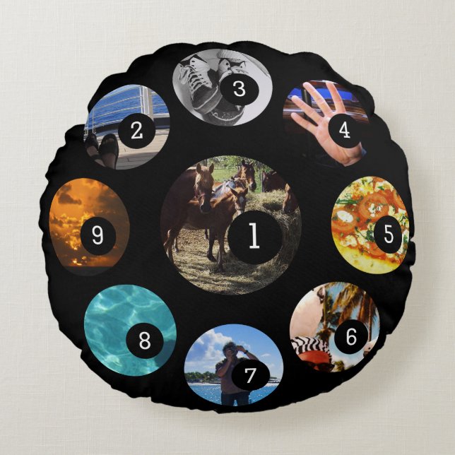 Nine of Your Photos to Make Your Own Gift Easily Round Pillow (Front)