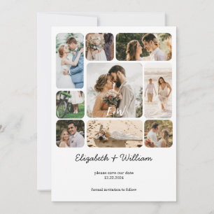 Nine Photo Collage Couple Simple Save The Date Invitation