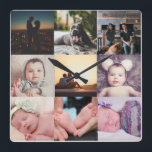 Nine Photo Collage Template Square Wall Clock<br><div class="desc">Photo Collage 9 Photo and Text Template .. simply add your own photographs to this great wall clock .. easy to personalize .. customizable photo template clock from Ricaso - perfect gift-ideas</div>