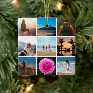 Nine Photo Picture Collage Customizable Ceramic Ornament