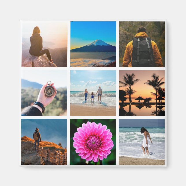 Nine Picture Photo Collage Customizable Magnet (Front)