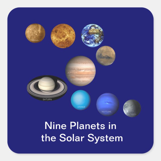 Nine Planets in the Solar System Square Sticker (Front)