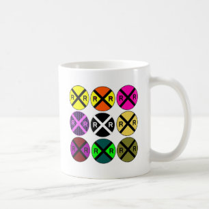 Nine Sign Coloured Railroad Crossings Coffee Mug