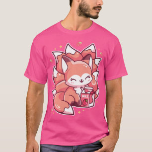Nine Tail Fox Kawaii Japanese Anime Strawberry Mil T-Shirt