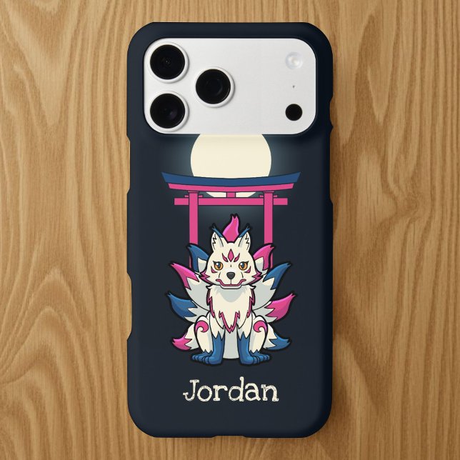 Nine-Tailed Kitsune Fox- Fun Yokai (Japanese Nine-Tailed Fox Yokai iPhone 17 Pro Max case- Desk View)