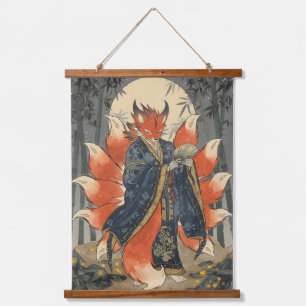 Nine-Tailed Kitsune Fox   Japanese Mythology Art Hanging Tapestry