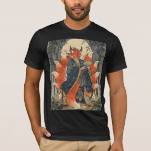 Nine-Tailed Kitsune Fox Japanese Mythology Art T-Shirt