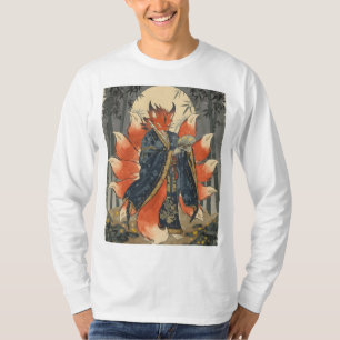 Nine-Tailed Kitsune Fox Japanese Mythology Art T-Shirt