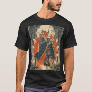 Nine-Tailed Kitsune Fox Japanese Mythology Art T-Shirt