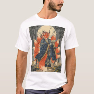 Nine-Tailed Kitsune Fox Japanese Mythology Art T-Shirt