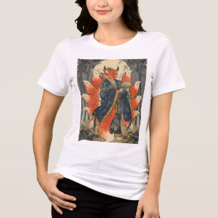 Nine-Tailed Kitsune Fox Japanese Mythology Art Tri-Blend Shirt