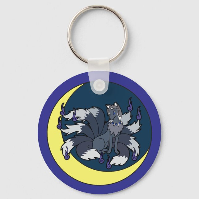 Nine Tailed Silver Fox (Kitsune) Keychain (Front)